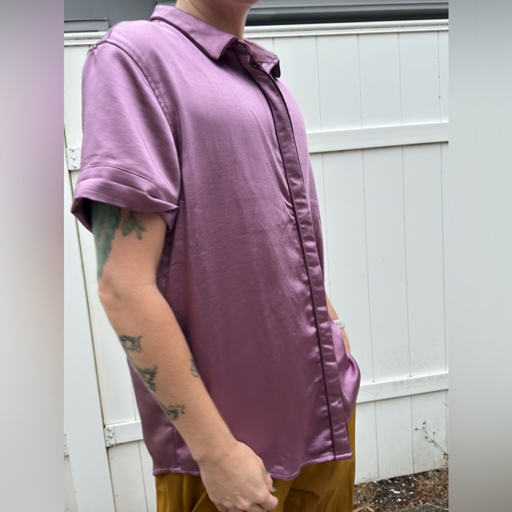 Wildfang pink shimmer button up
